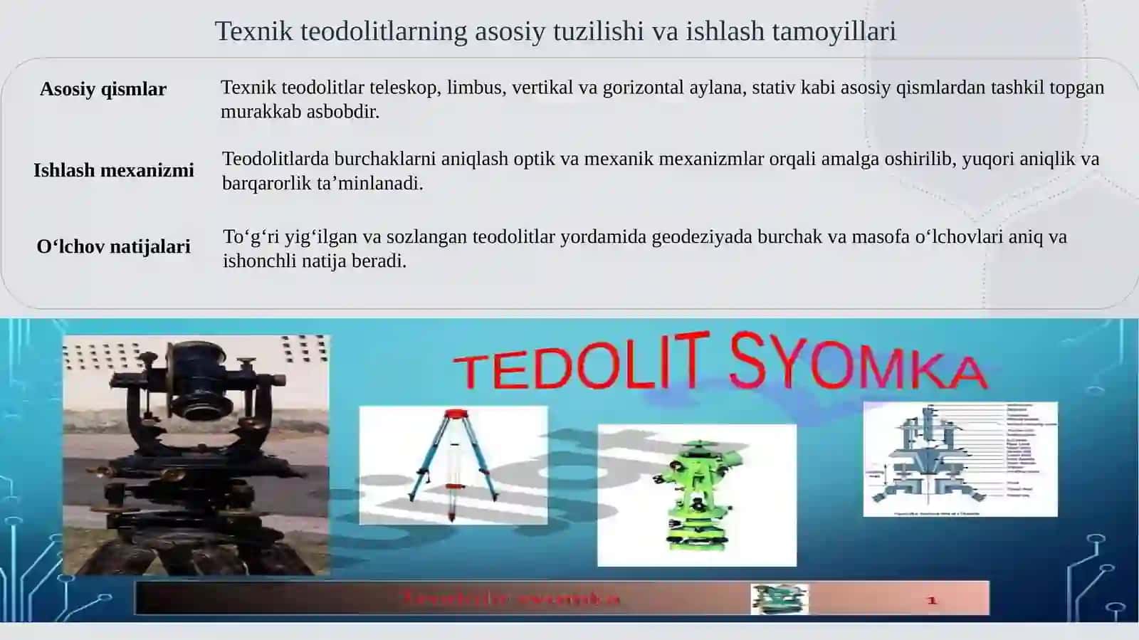 Texnik teodolitlar tuzilishi va tekshirishlarini o‘rganish 2