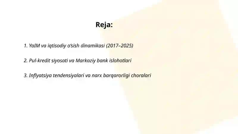 O‘zbekiston Respublikasi iqtisodiy holatdagi ozgarishlar (2017-2025) 2