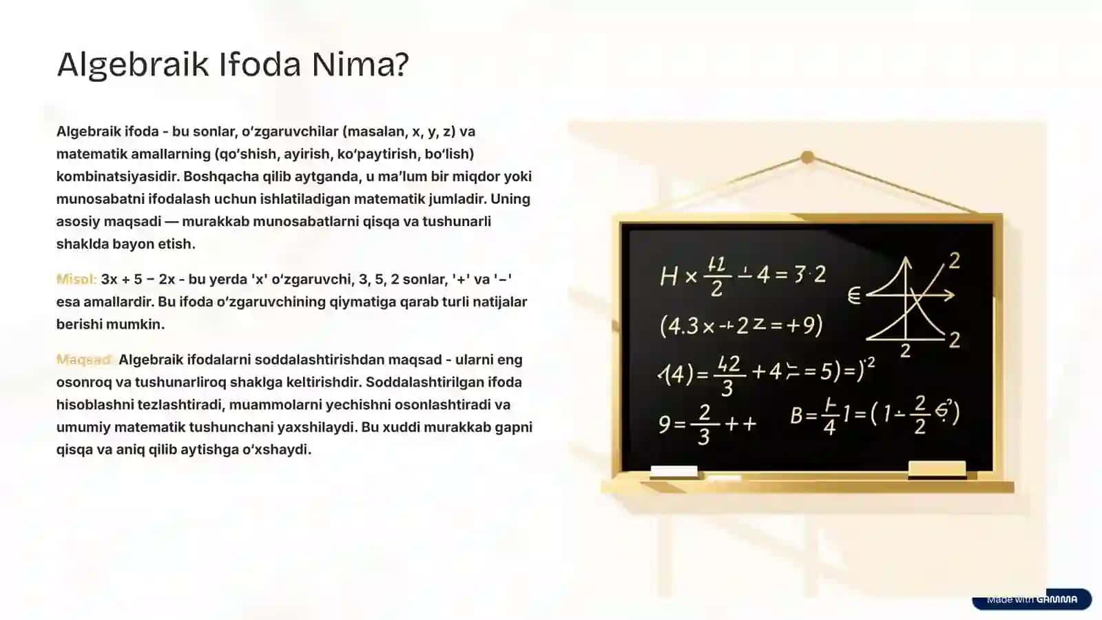 Algebraik Ifodalarni Soddalashtirish: Matematikani Osonlashtirish Sanʼati 2