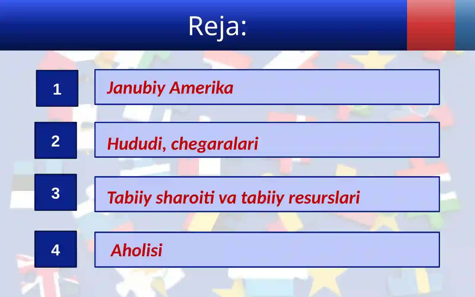 Janubiy Amerika, Karib dengizi va Atlantika okeani havzasimamlakatlarining umumiy tavsifi 2