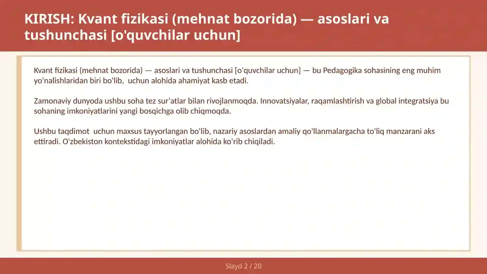 Kvant Fizikasi (Mehnat Bozorida) - Asoslari va Tushunchasi [O'quvchilar Uchun] 2