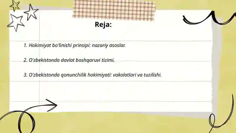 O'zbekistonda demokratik fuqarolar milliy davlat boshqaruv tizimi o'zbekistonda hakimyat bo'linshi prinsipi 2