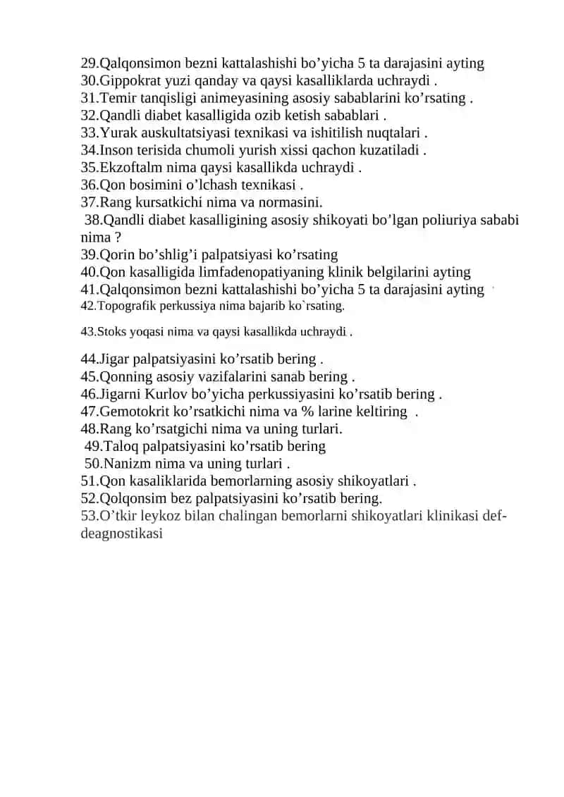 Ichki kasalliklari propedevtikasi fanidan oraliq nazorat savollari 2