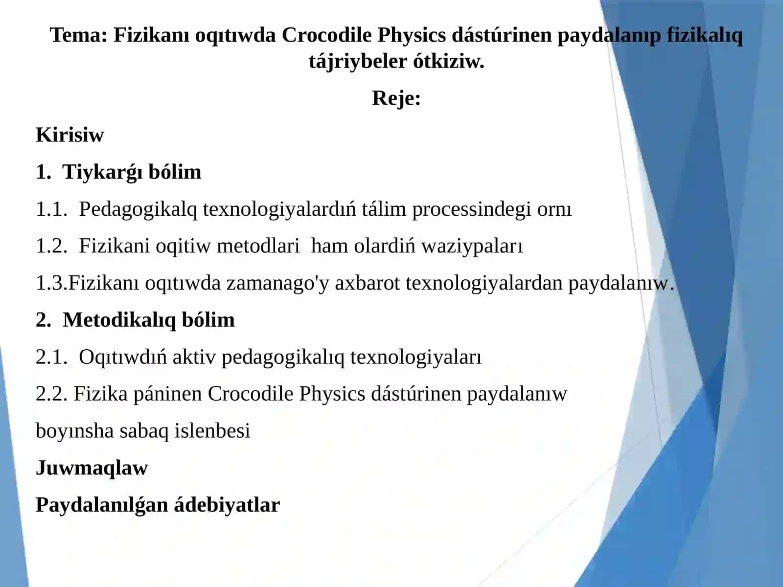 Fizikanı oqıtıwda Crocodile Physics dástúrinen paydalanıp fizikalıq tájriybeler ótkiziw 2
