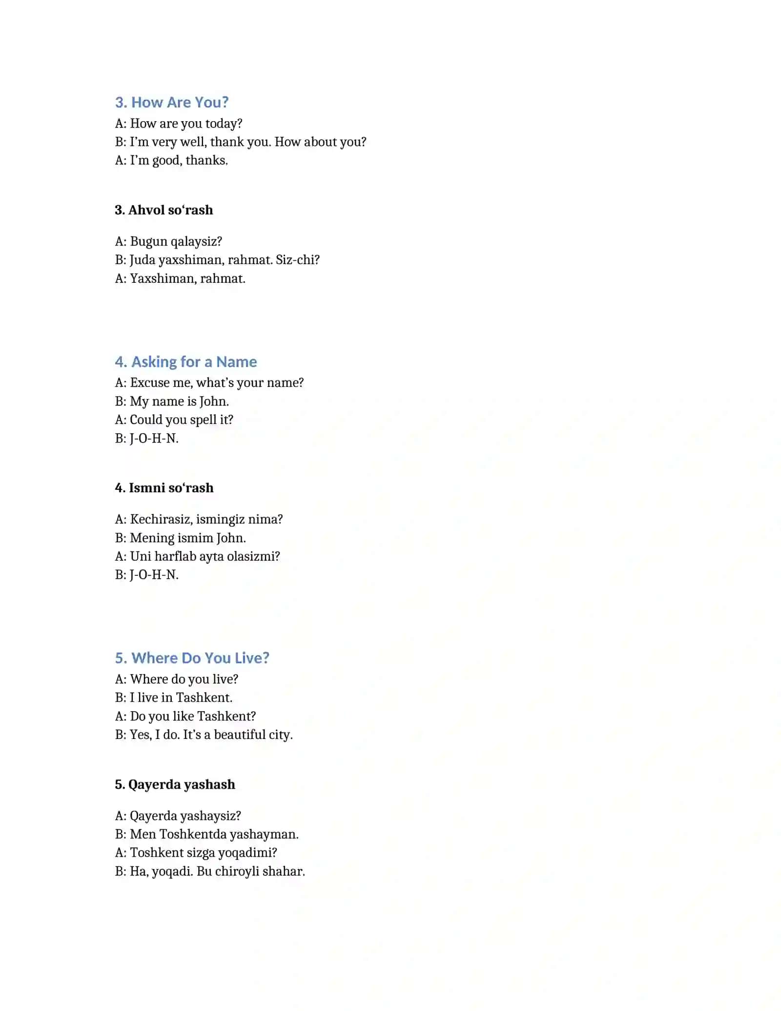 100 ta Beginner English Dialogues — Ingliz tili uchun 100 ta kundalik dialogspe 2