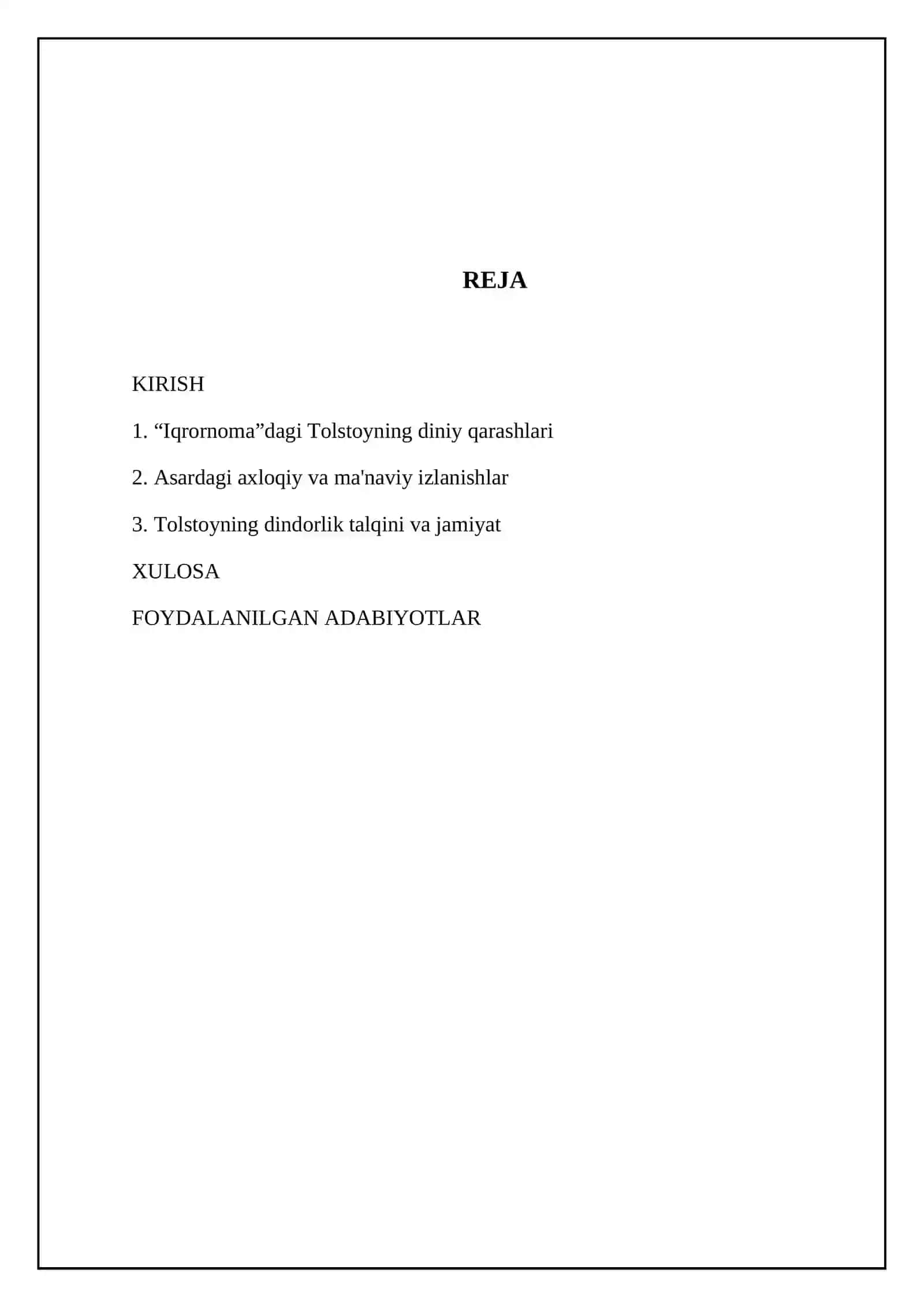 Lev Tolstoyning “Iqrornoma” asaridagi diniy e’tiqodlarni tahlil etish 2