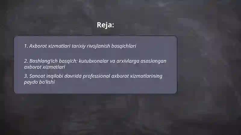 Axborot xizmatlari jahon bozorini rivojlantrish bosqichlari 2