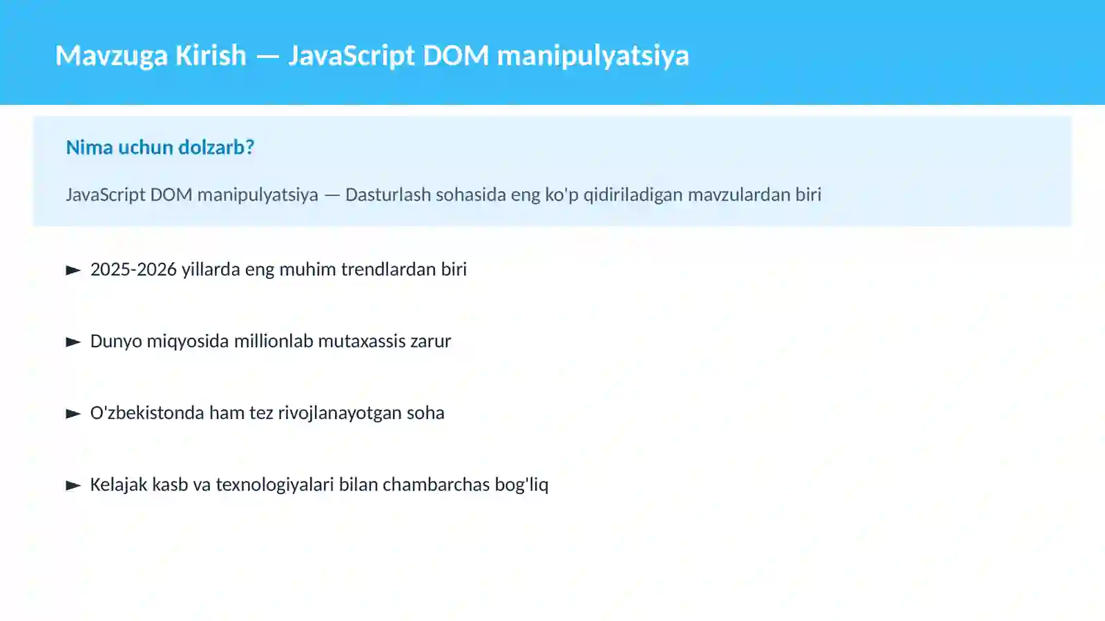 JavaScript DOM manipulyatsiya 2