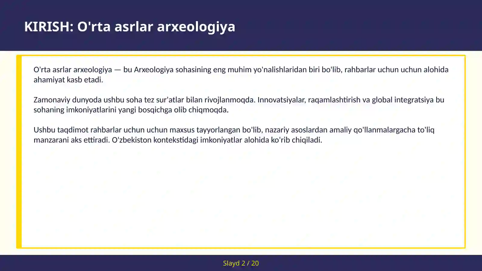 O'rta asrlar arxeologiya 2