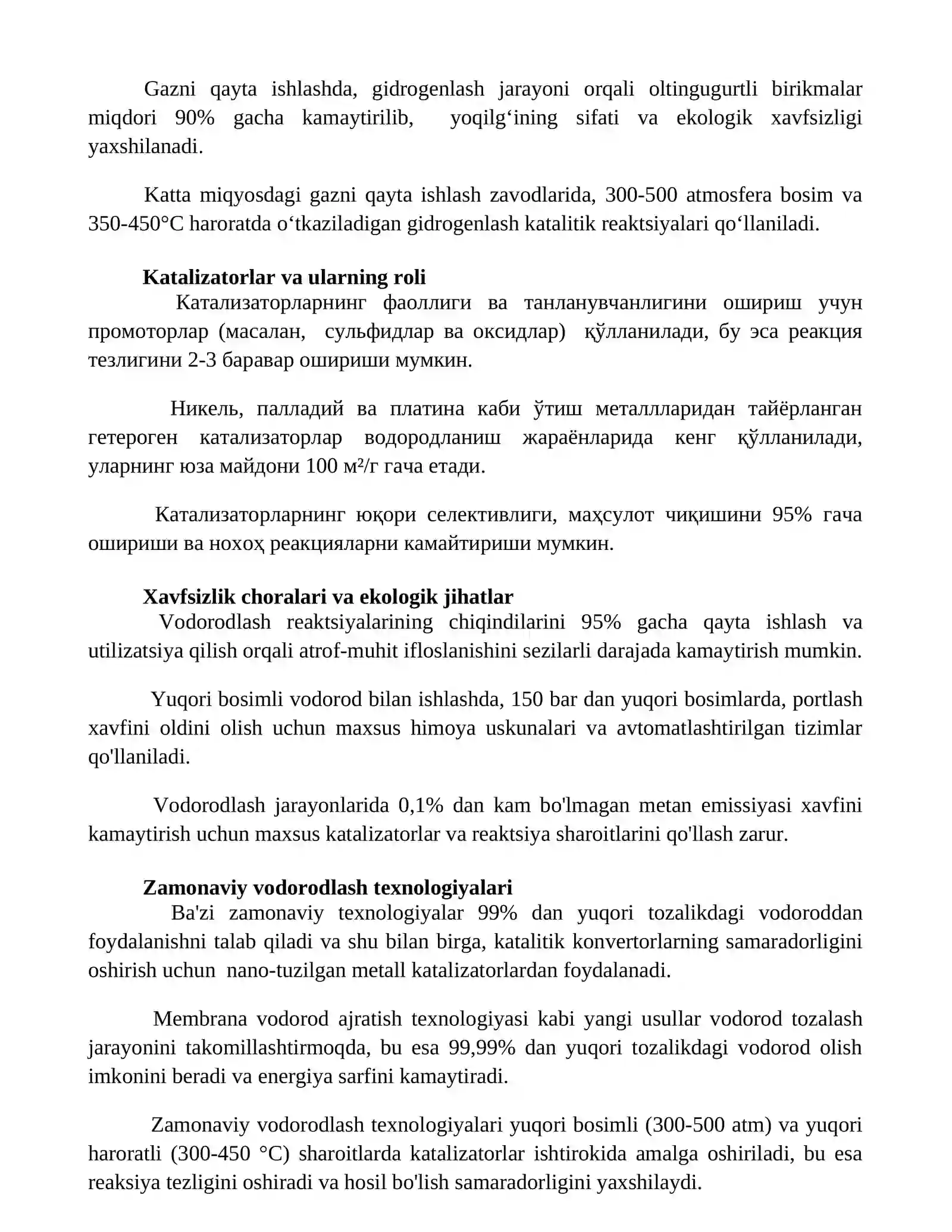 Neft gazni qayta ishlashda gidrogenizatsiya jarayonlari 2