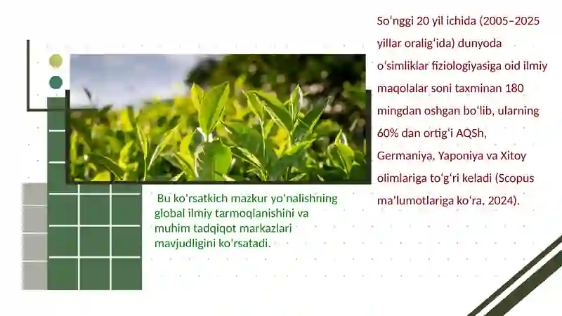 Oʻsimliklar fiziologiyasi yuzasidan chet el ilmiy tadqiqotlar va ular haqida ilmiy maqolalarni tahli 2