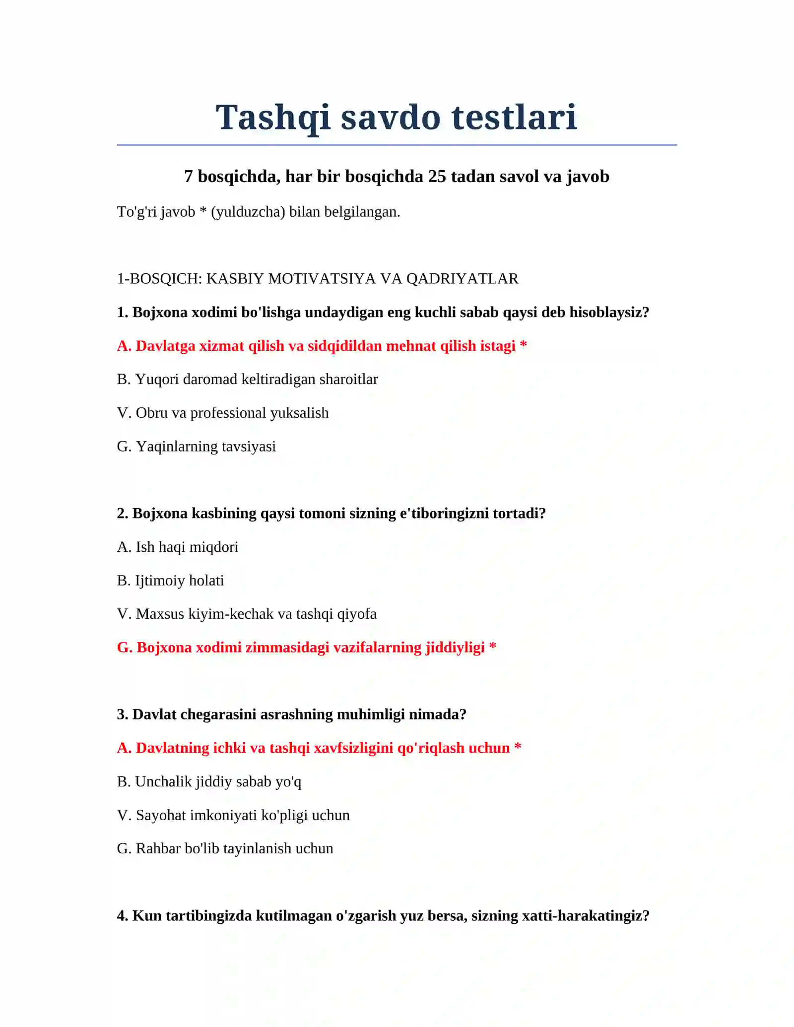 Tashqi savdo testlari 2