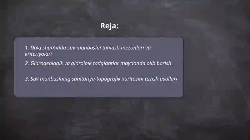 Dala sharoitida suv manbasini tanlash 2