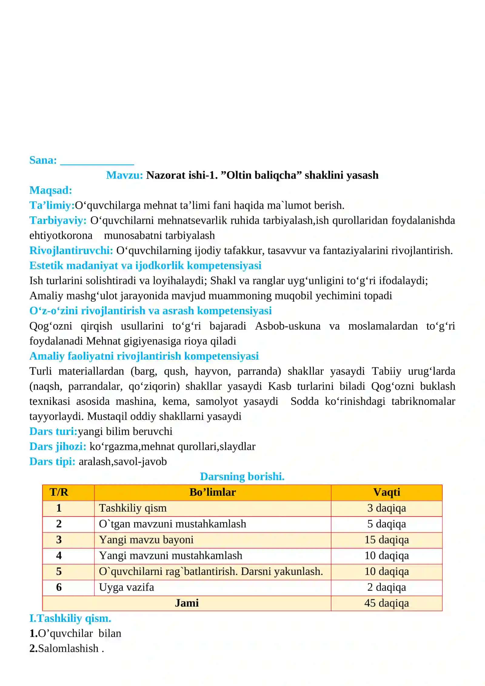 2-sinf Texnologiya fanidan 1-Nazorat ishi. Oltin baliqcha shaklini yasash 2