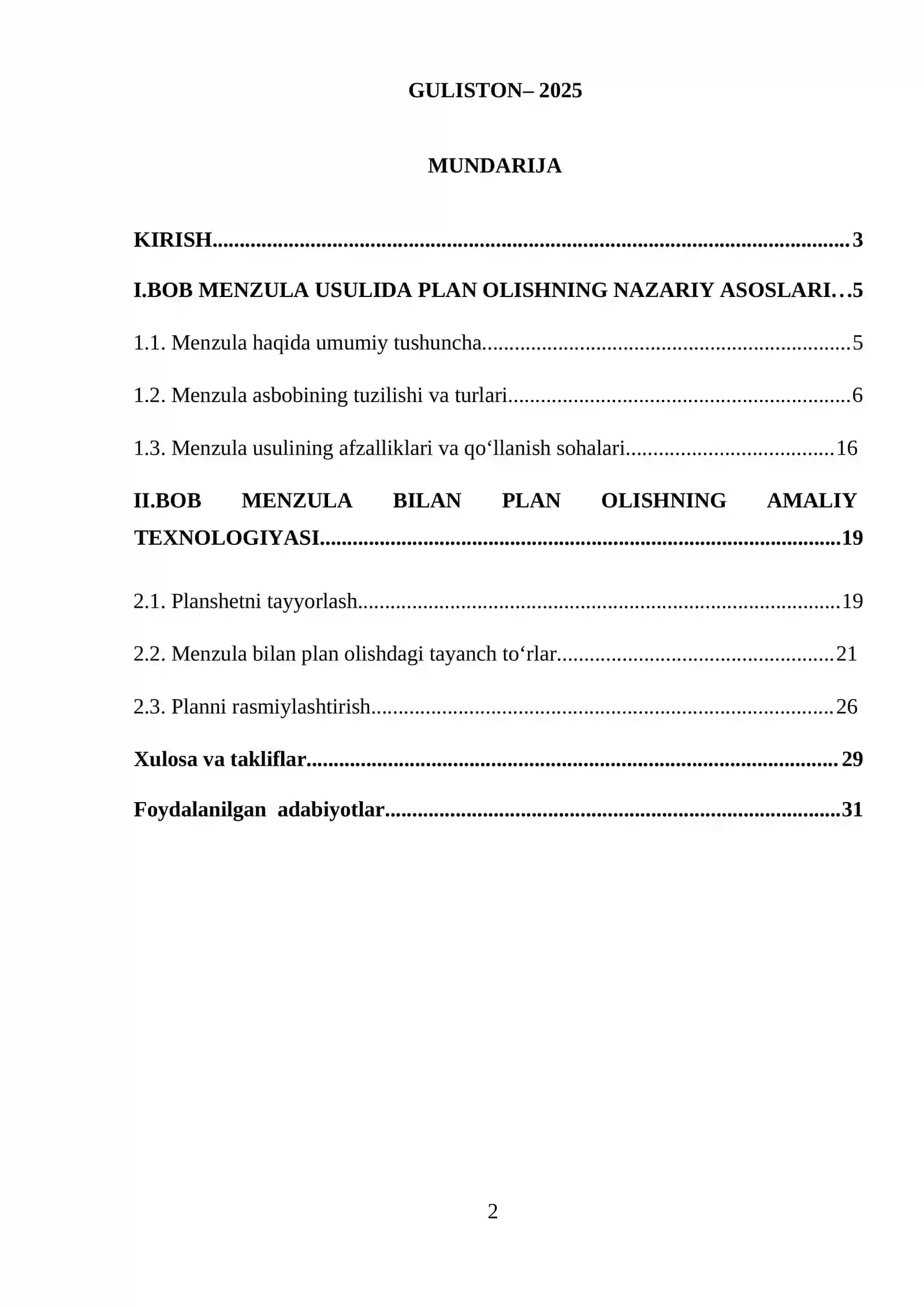 "Menzula bilan plan olish" 2