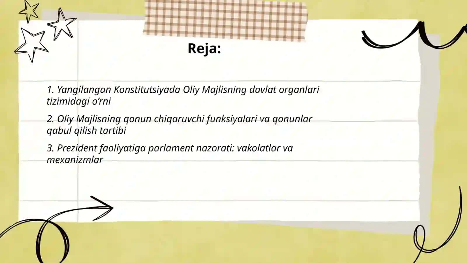 Yangilangan konstitutsiyada Oliy Majlisning davlat organlari tizimidagi o'rni va funksiyalari 2
