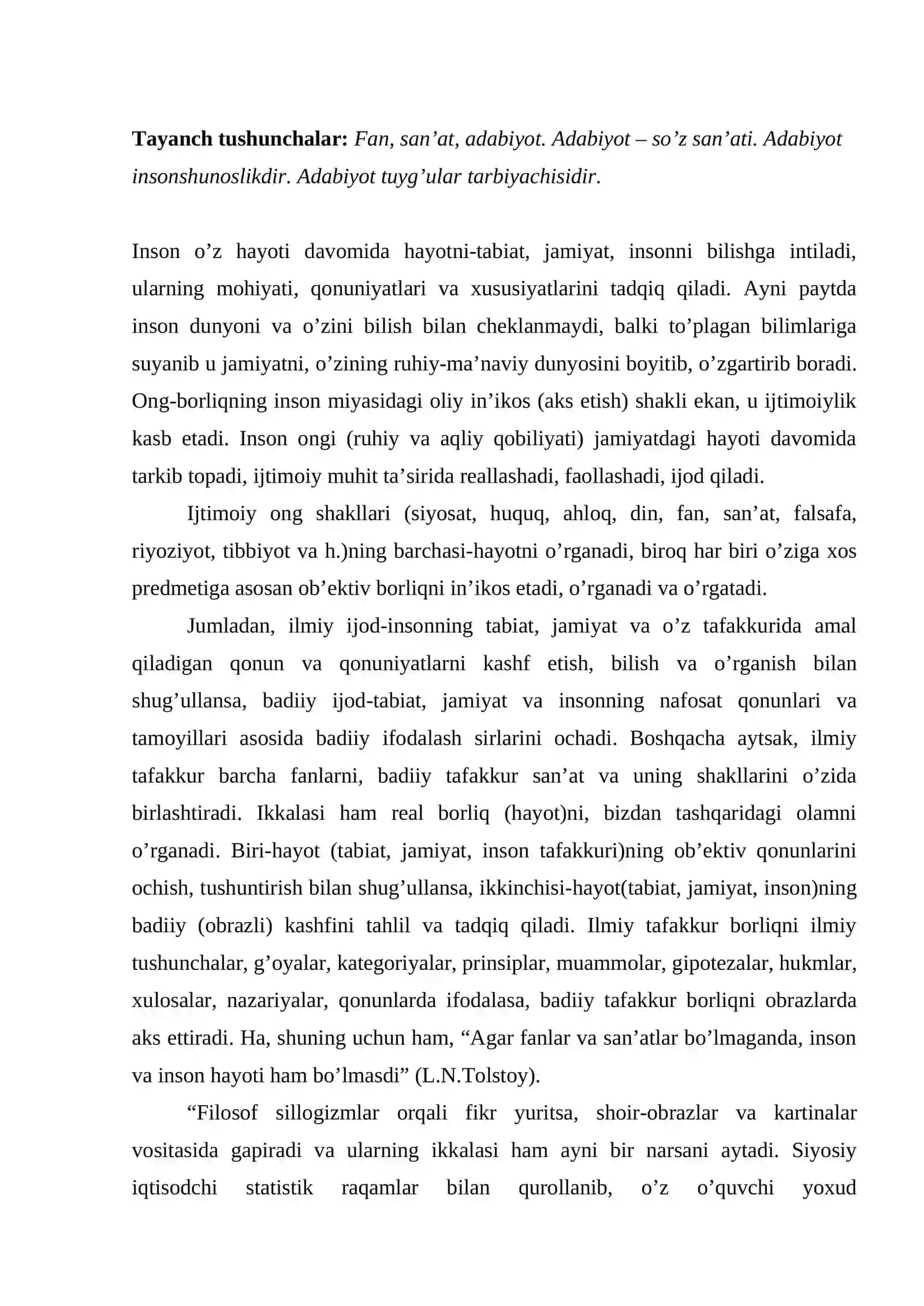 Adabiyot “Insonshunoslik”dir, ruhshunoslikdir 2