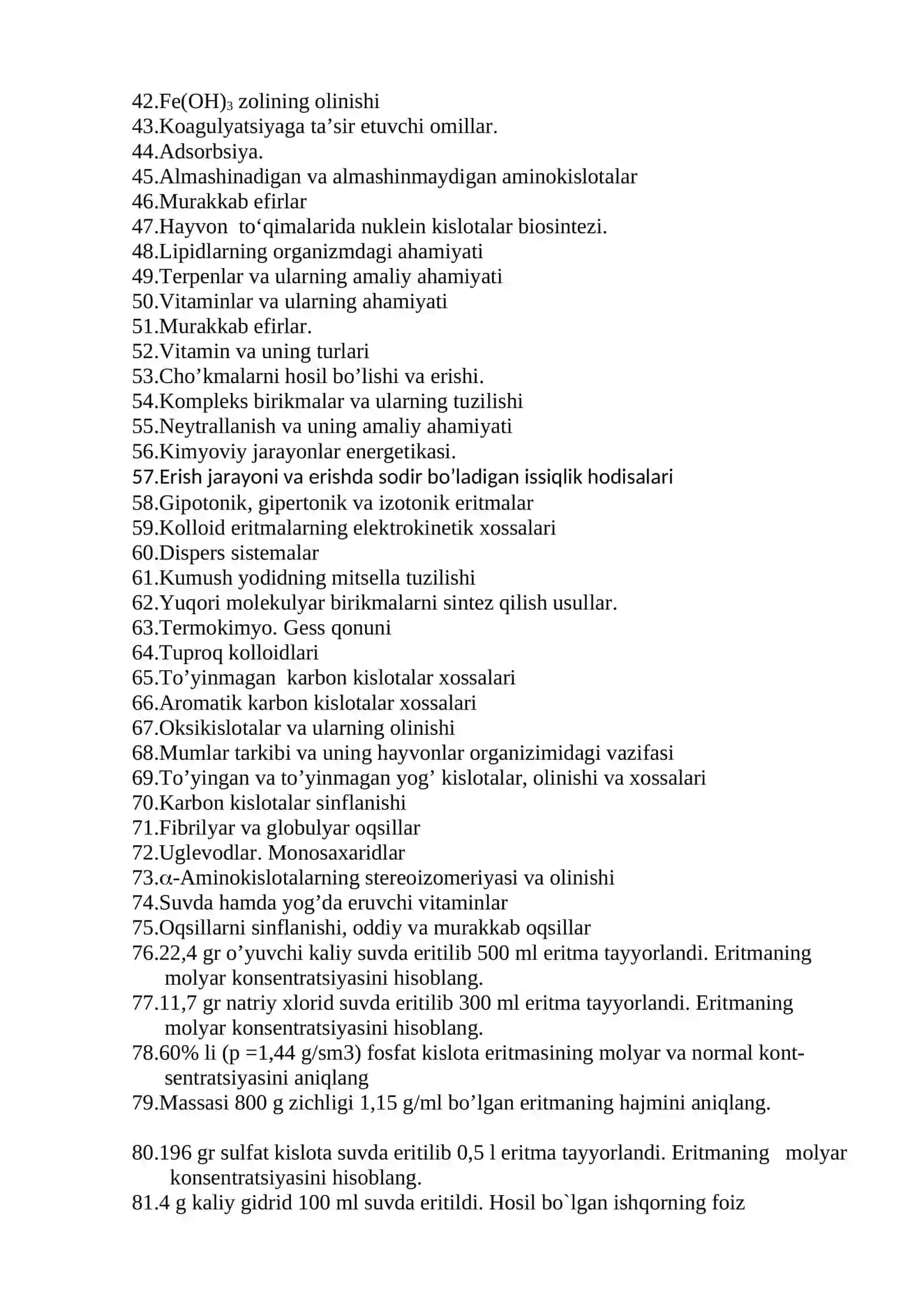 ANALITIK, FIZKOLLOID VA BIOORGANIK KIMYO FANIDAN YAN SAVOLLARI 2
