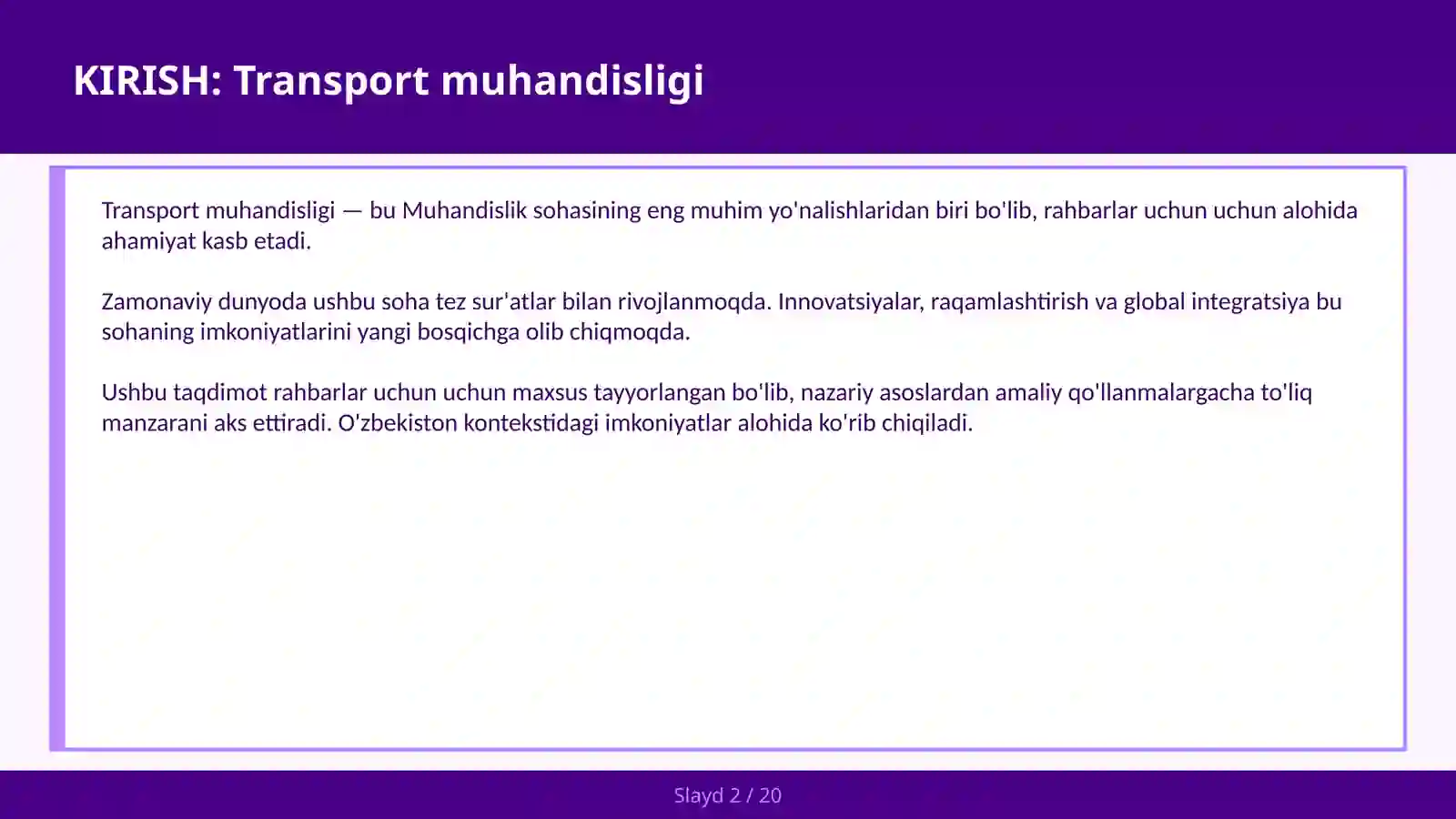 Transport muhandisligi 2