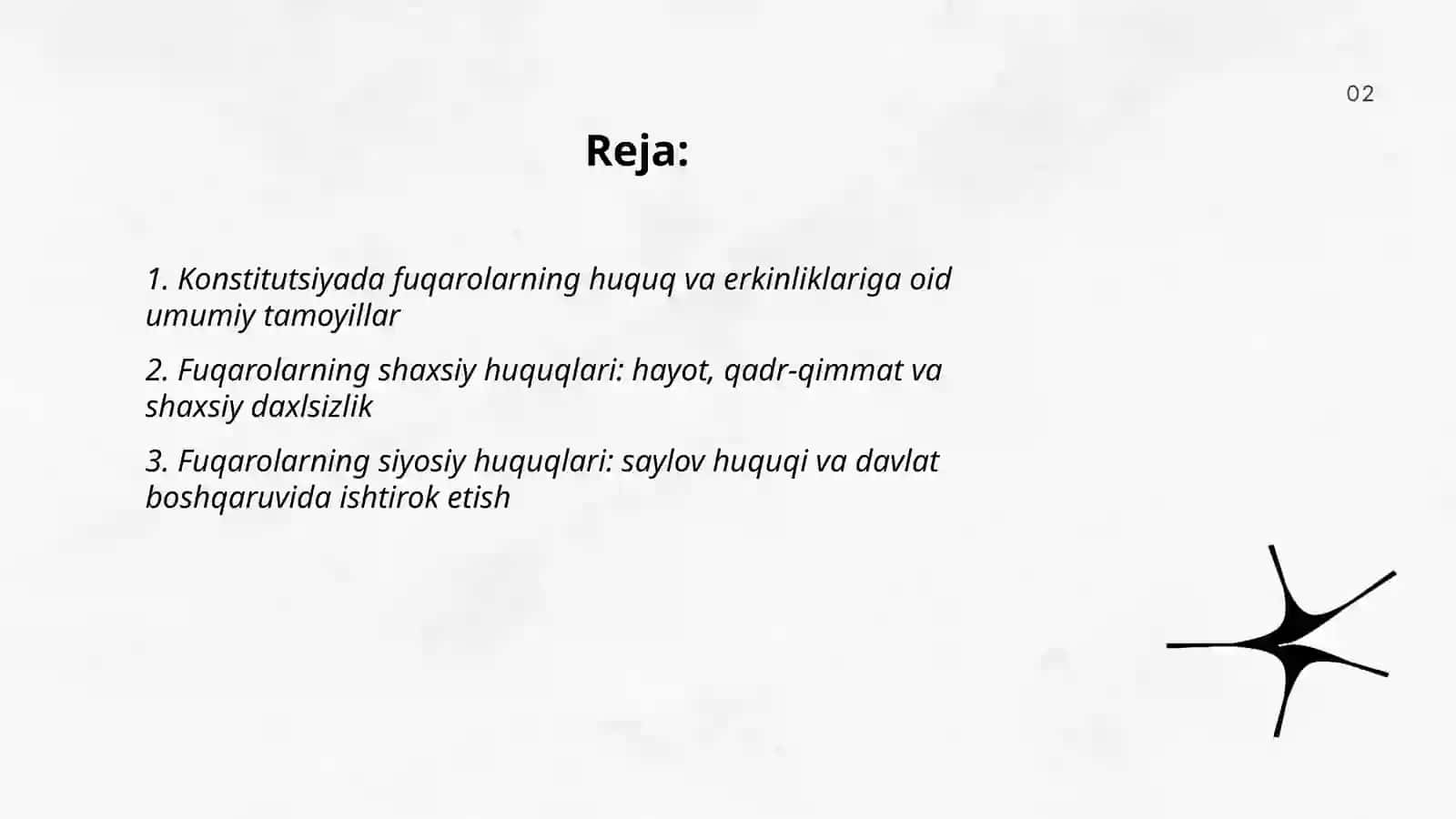 Fuqarolarning huquq va erkinliklarning konstitutsiyada kafolatlanishi hamda fuqarolarning burchlari 2