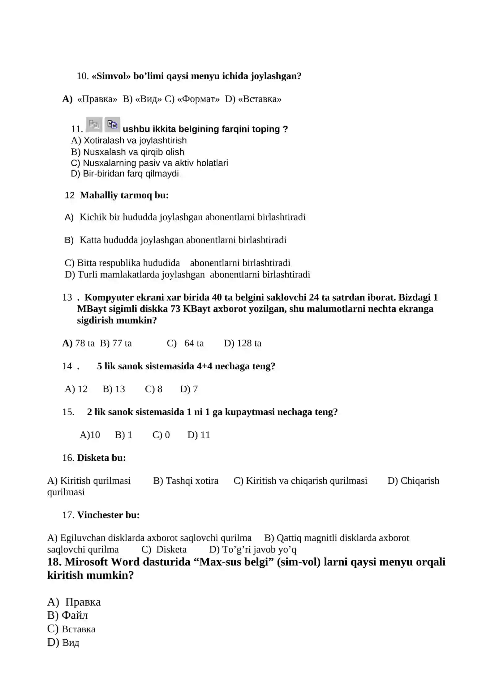 Olimpiada maktab bosqichi( Informatika) 2