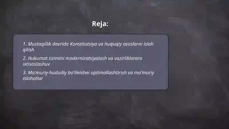 Mustaqillik Yillarida Davlat Boshqaruvi Tizimida Amalga Oshirilgan Islohotlar 2