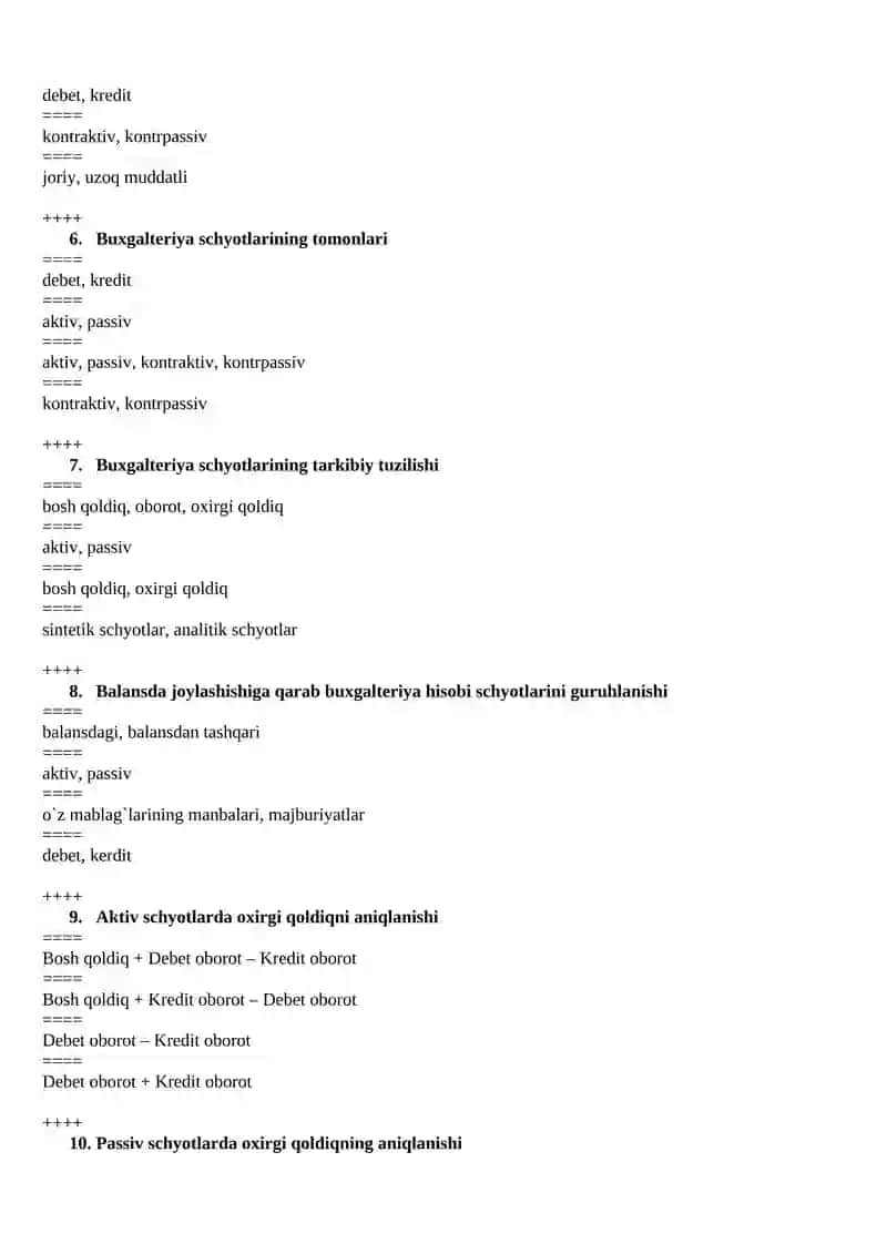 Moliyaviy hisob asoslari fanidan test savollari 2