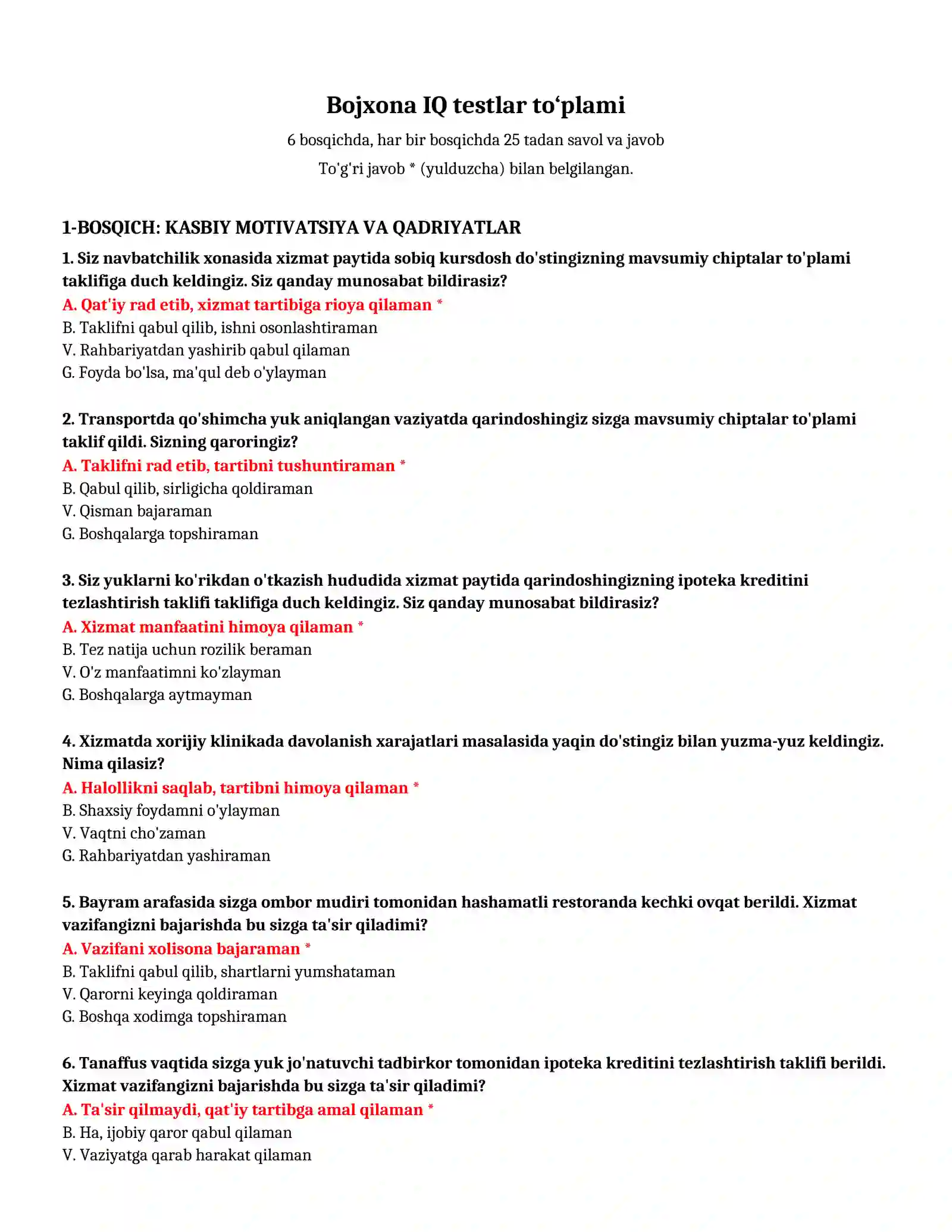 Bojxona IQ testlar to‘plami 2