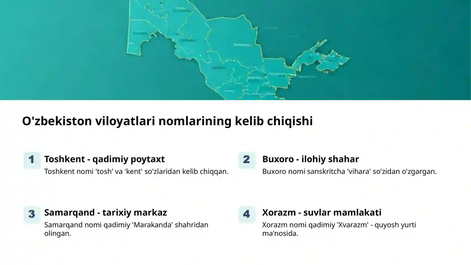 Viloyatlar joy nomlari: tarix va ma'nolar 2