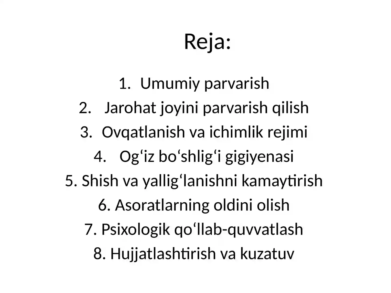 №4 Yuz-jag’ jarrohligi bo‘limining yuz-jag’ sohasijarohatlangan bemolarni parvarish qilish 2