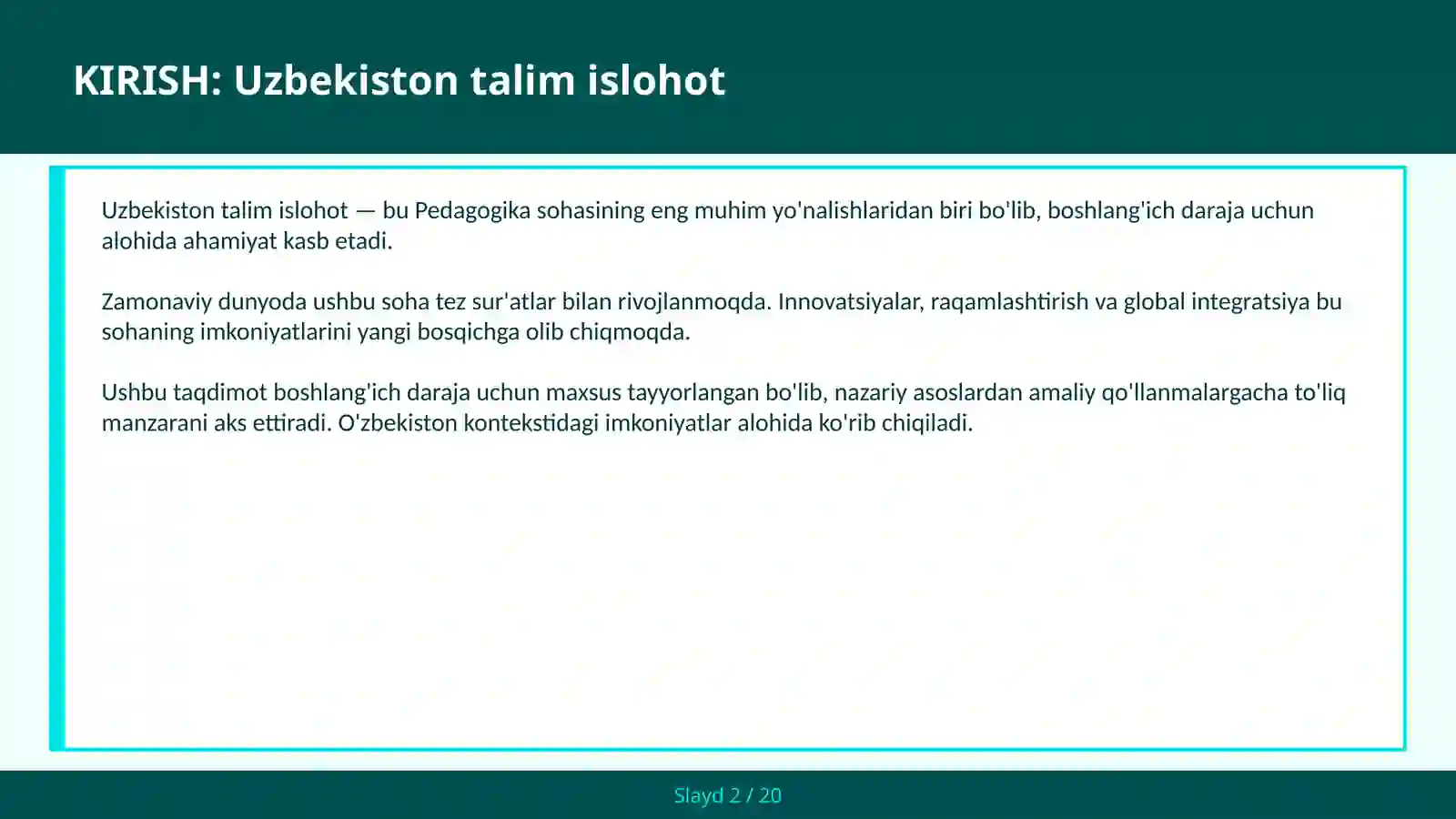 Uzbekiston talim islohot 2