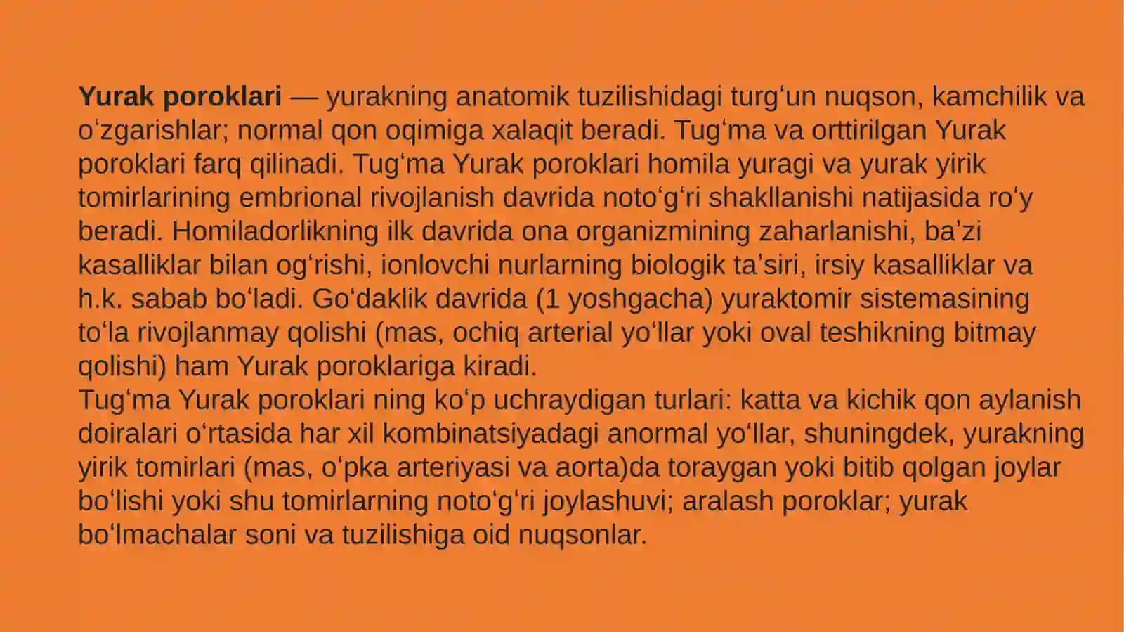 Yurak rivojlanish nuqsonlari va ularning operatsiyalari 2