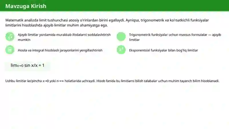Birinchi va Ikkinchi Ajoyib Limitlar 2