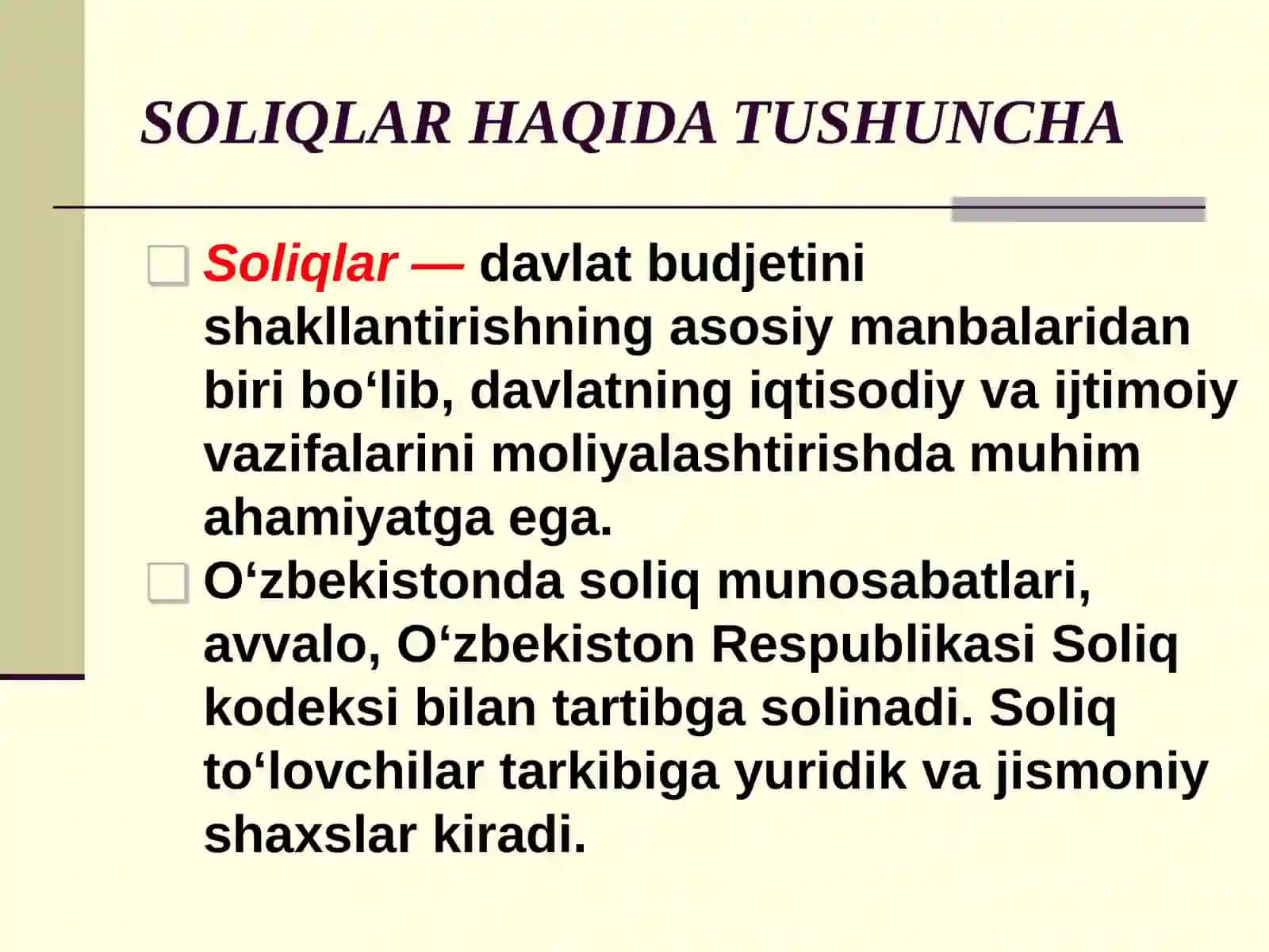 Soliqlar Haqida Tushuncha 2
