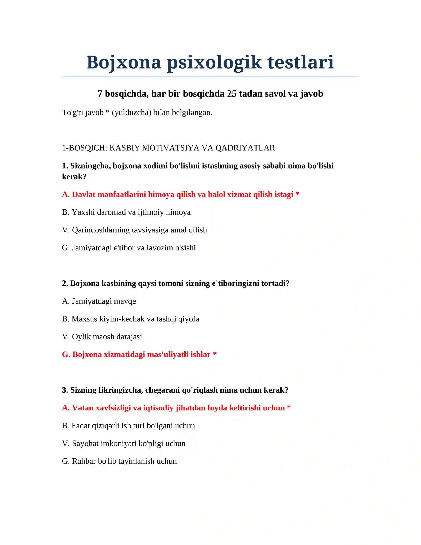 Bojxona psixologik testlari 2