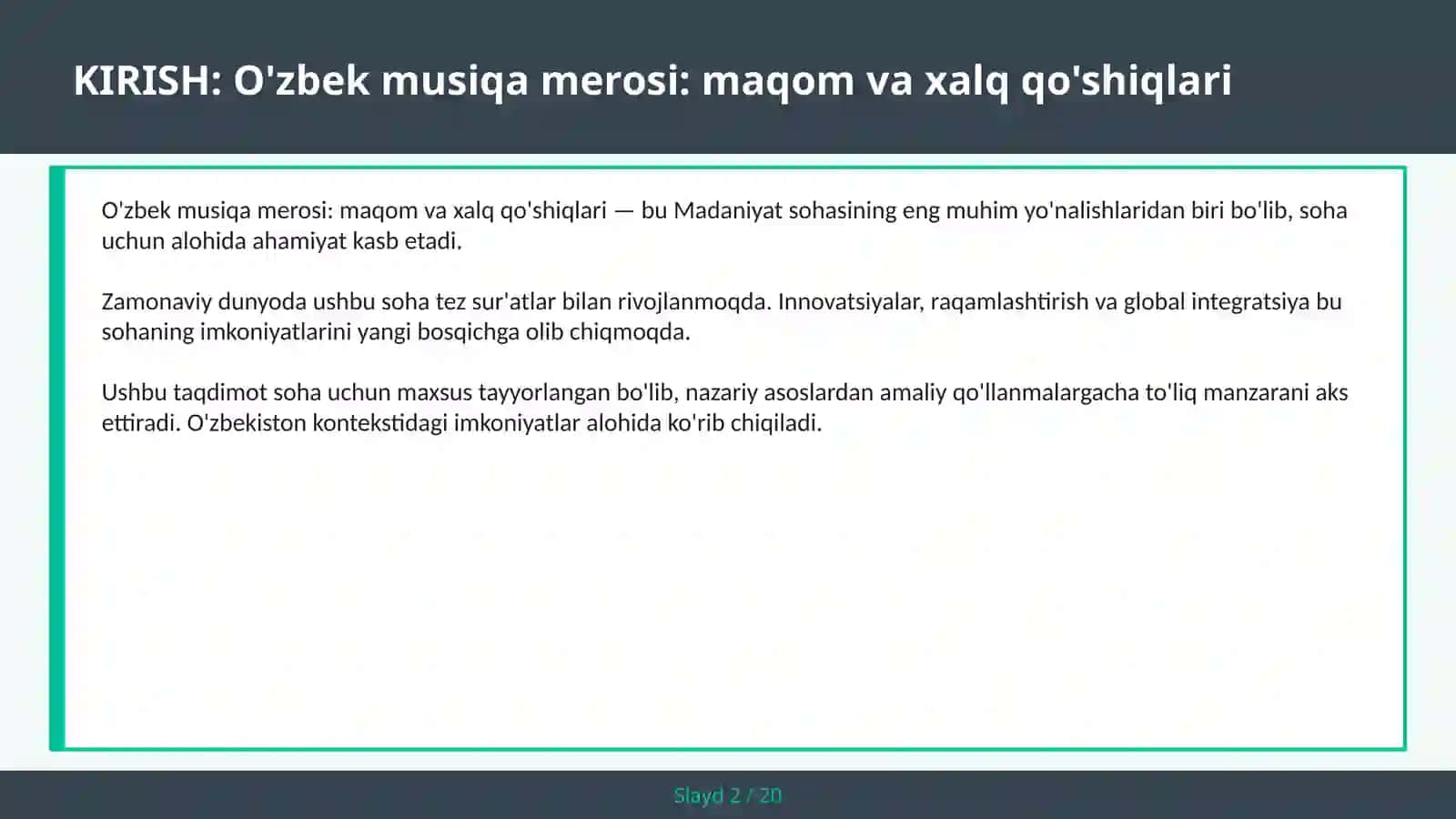 O'zbek musiqa merosi: maqom va xalq qo'shiqlari 2