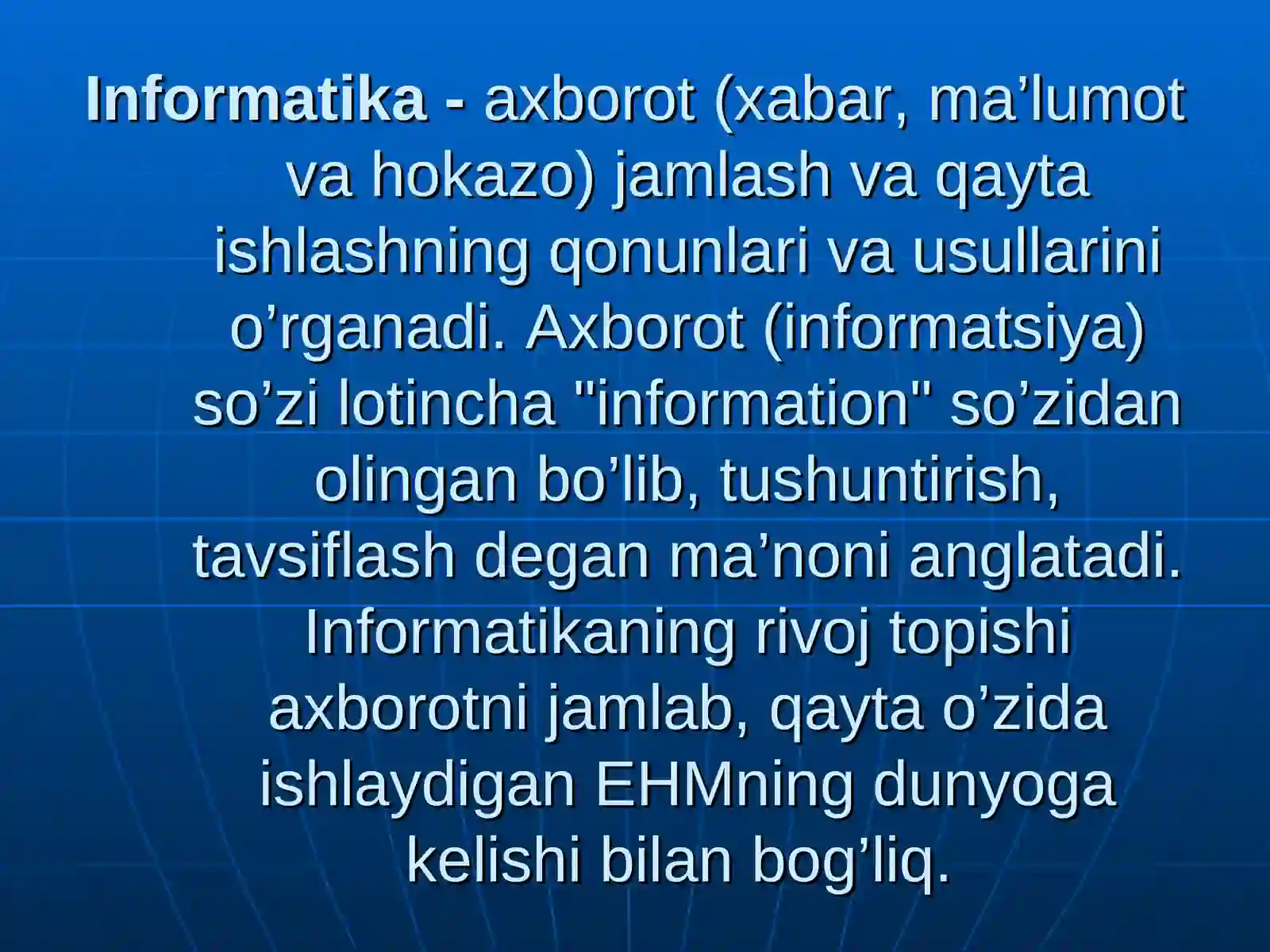 Infоrmatika va axbоrоt texnоlоgiyalari bo’yicha asоsiy tushunchalar 2