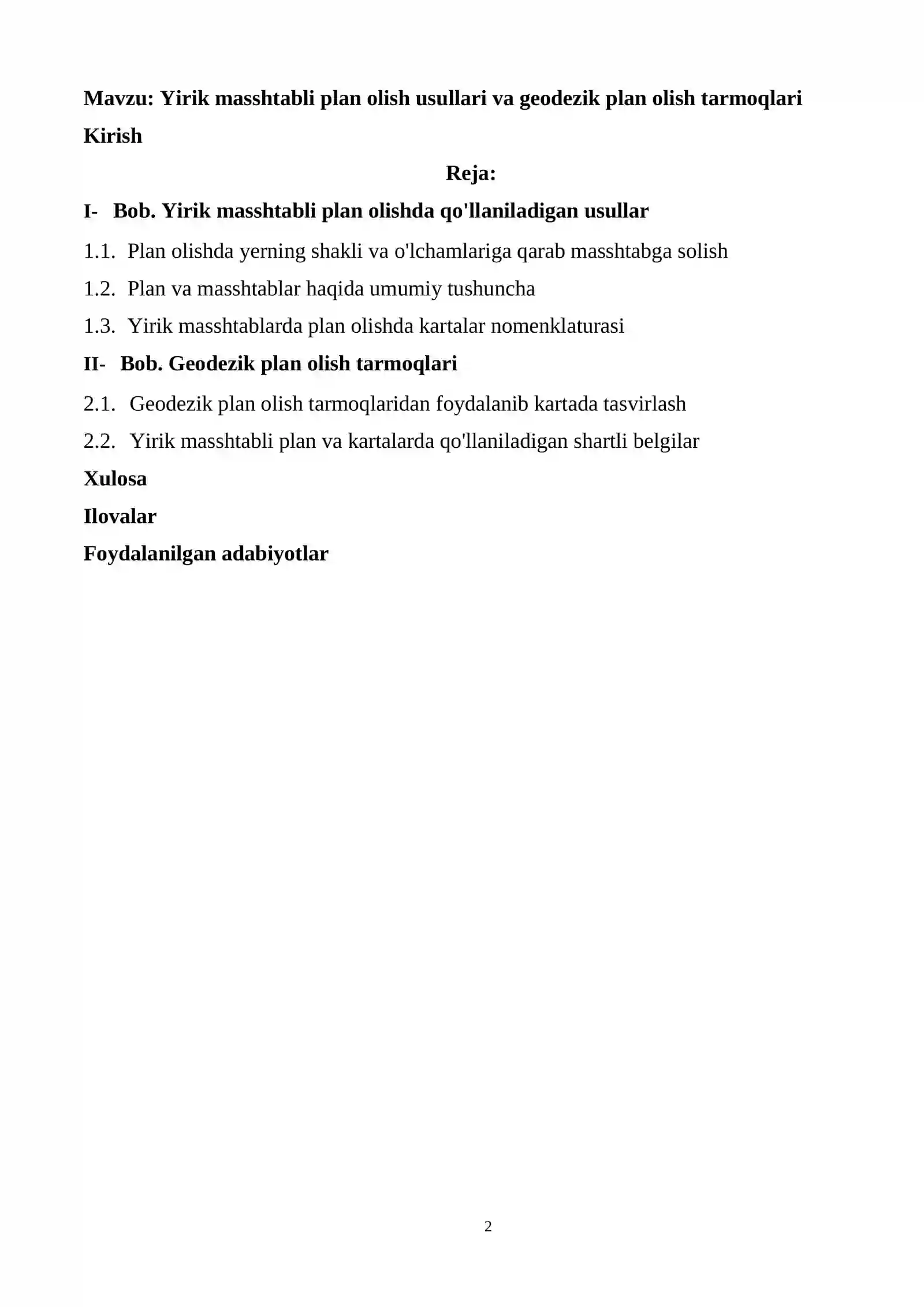Yirik masshtabda planga olish uchun geodezik asos yaratishni loyihalash 2