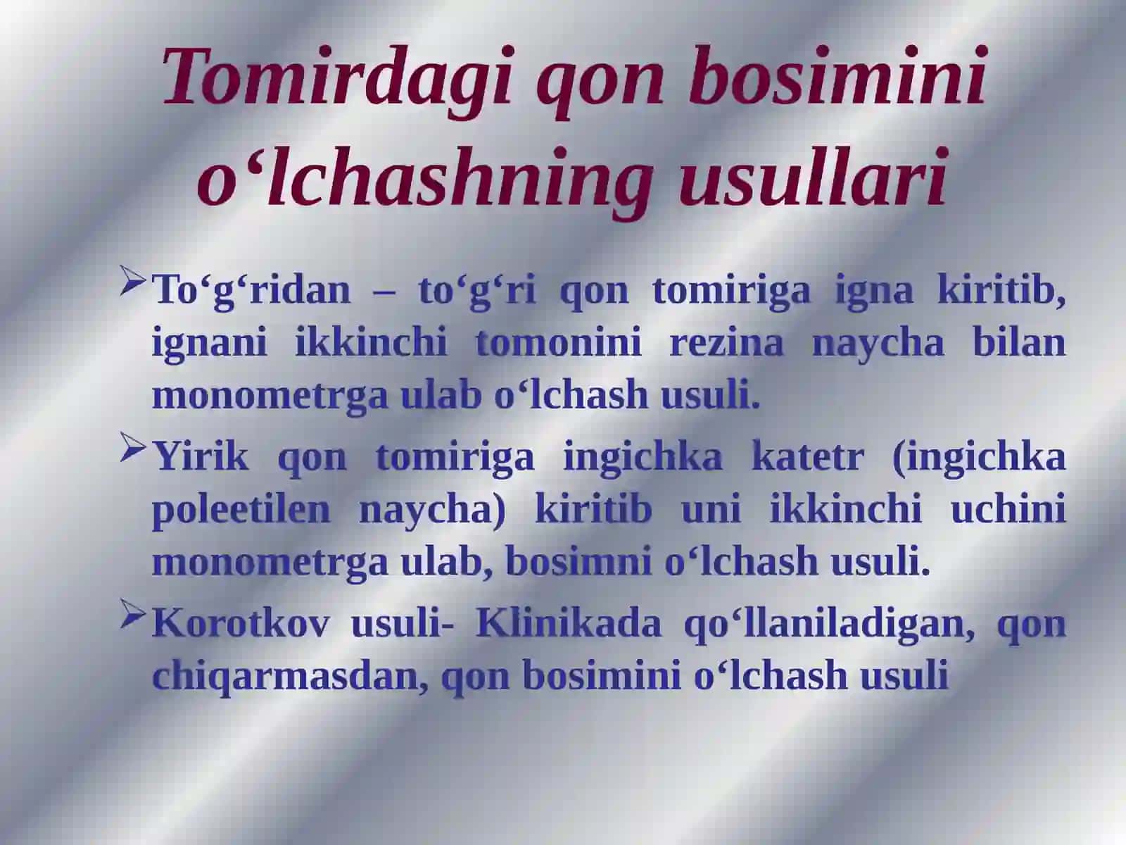 Tomirdagi qon bosimini o‘lchashning usullari 2