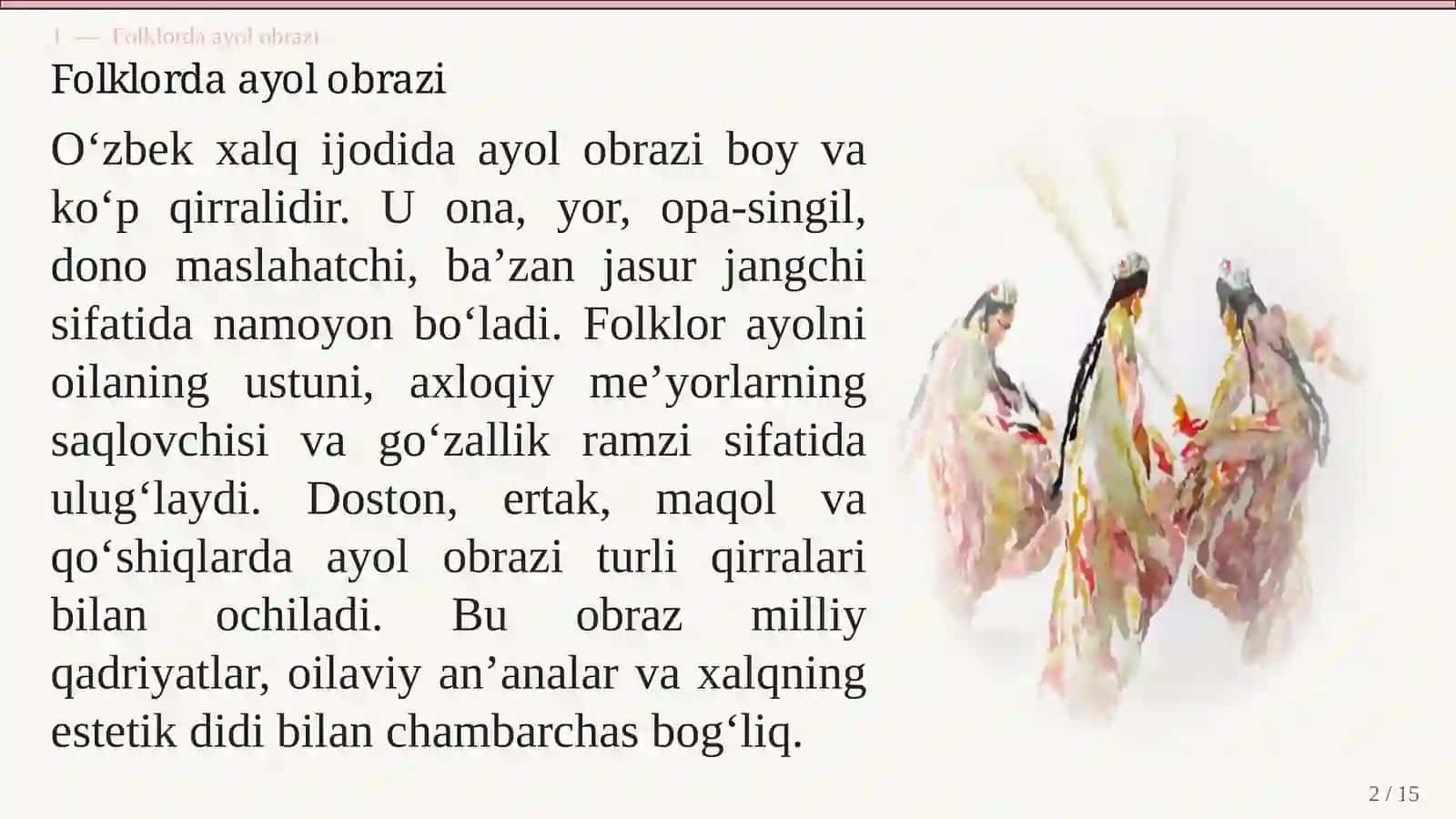 O‘ZBEK XALQ IJODIDA AYOL OBRAZI 2