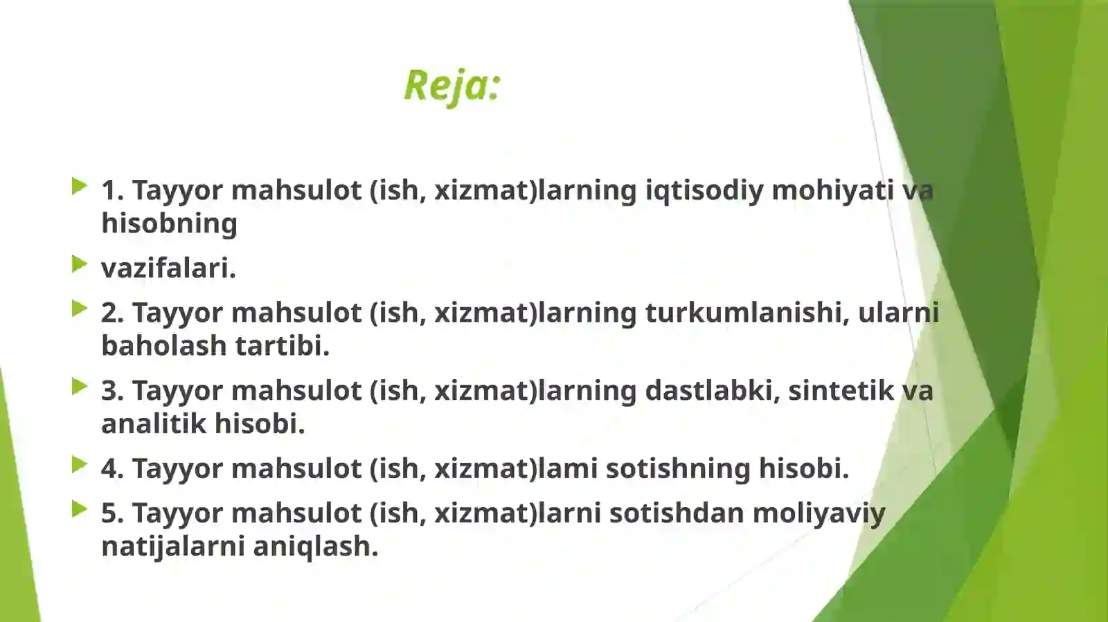 Tayyor mahsulot (ish, xizmat)lar va ularning sotilishi hisobi 2