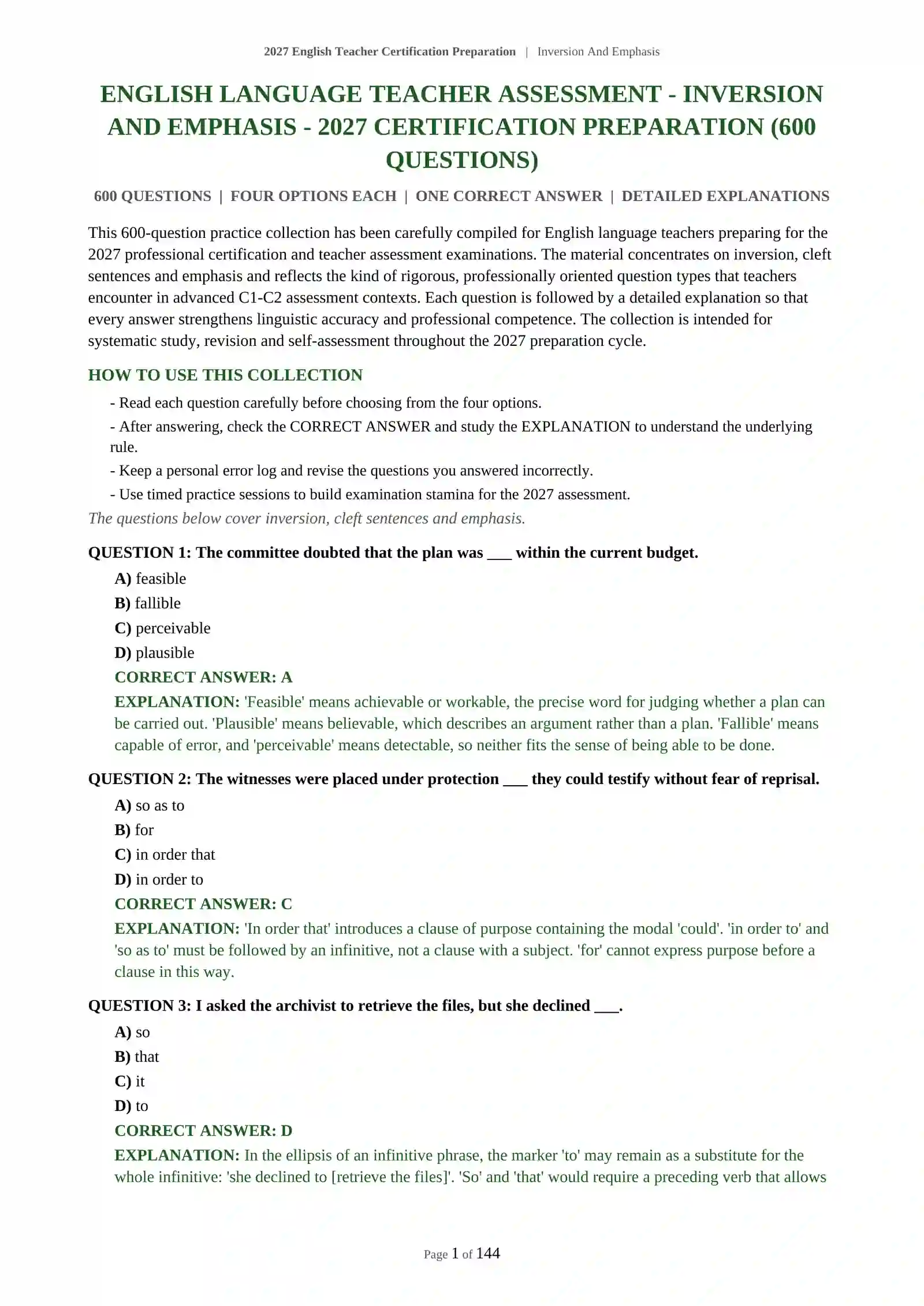 English Teacher Certification Preparation | Inversion And Emphasis 2