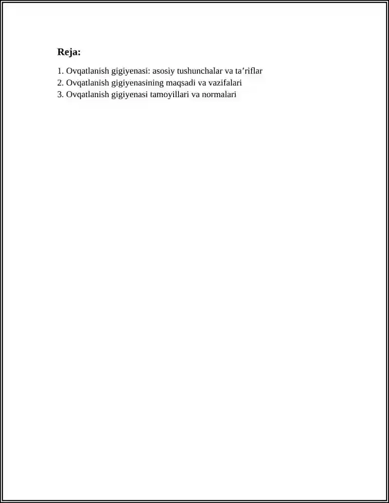 OVQATLANISH GIGIYENASI, MAQSADI VAZIFASI, ASOSIY TUSHUNCHALARI. ORGANIZMNING VITAMINLAR BILAN TA'MINLANGANLIGINI BAHOLASH 2