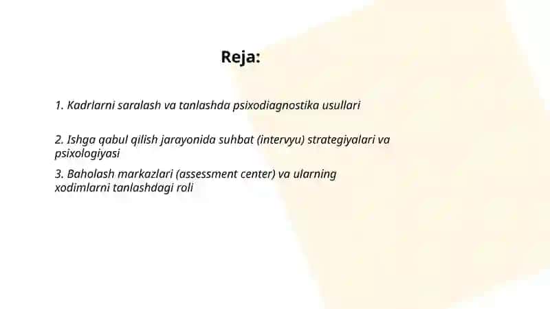 Iqtisod va biznes sohasida psixologiya.kadrlarni tanlash va boshqarish psixologiyasi 2