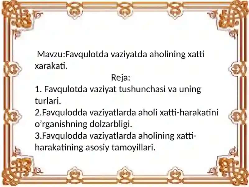 Favqulot davaziyatlarda ahvolining xatti xarakati 2