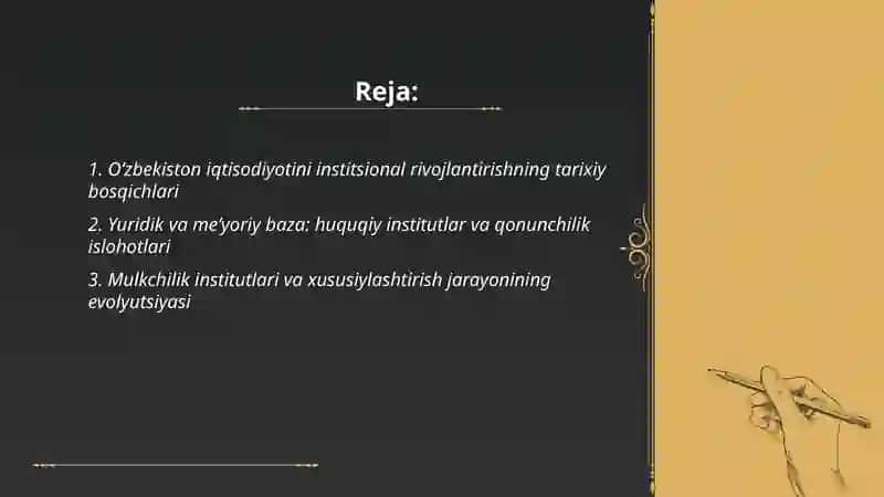 Oʻzbekiston iqtisodiyotini instusional rivojlantirish evolyutsiyasi 2