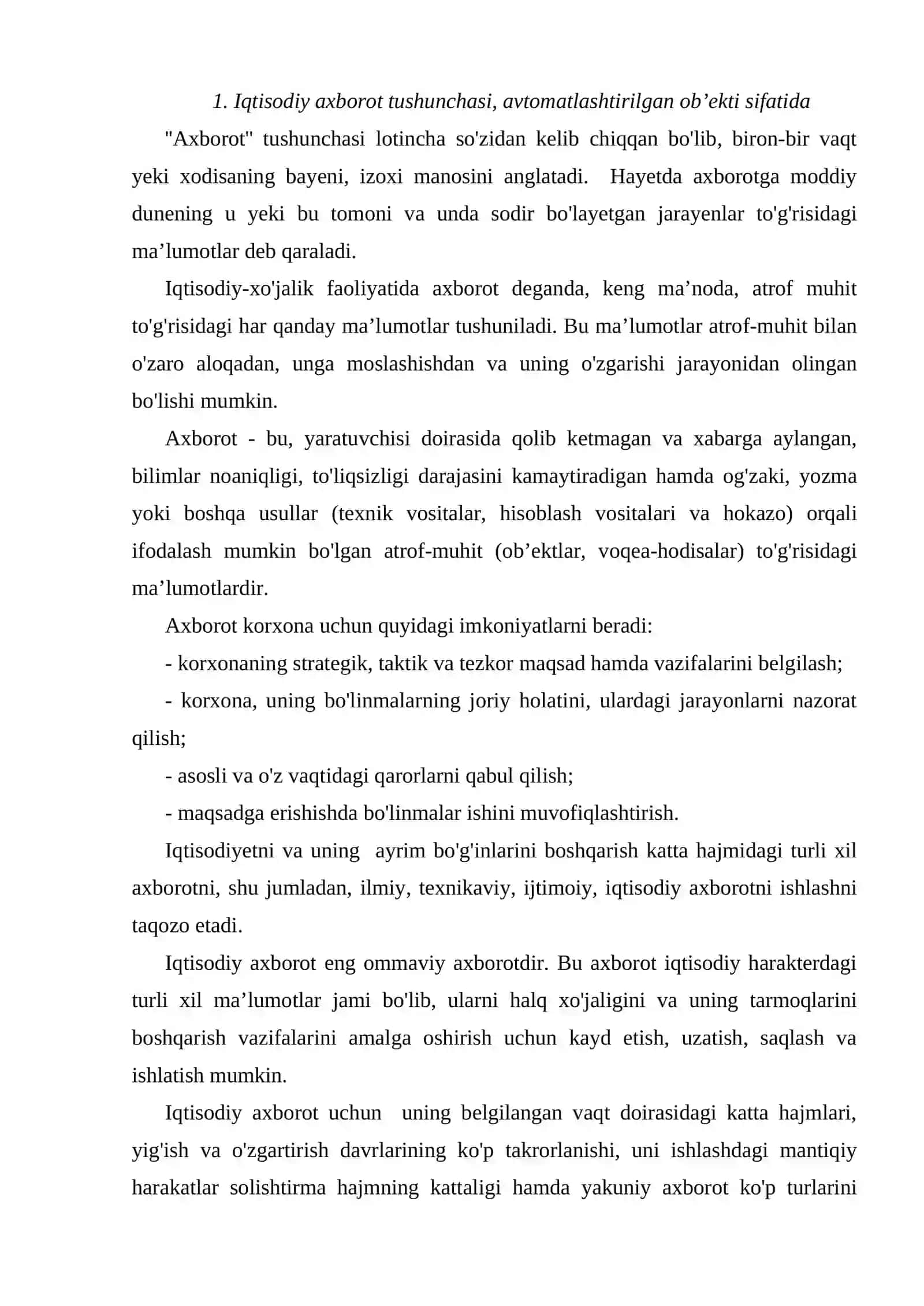 Iqtisodiy axborot BHAT avtomatlashtirish ob’ekti sifatida 2