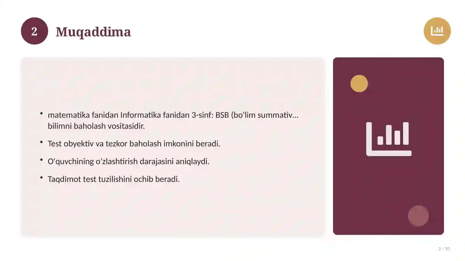 Informatika fanidan 3-sinf: BSB (bo'lim summativ baholash) 2