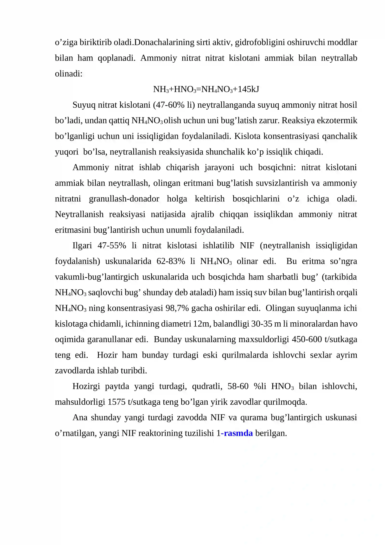 Ammoniy selitrasi, xususiyati va ishlab chiqarish texnologiyasi 2