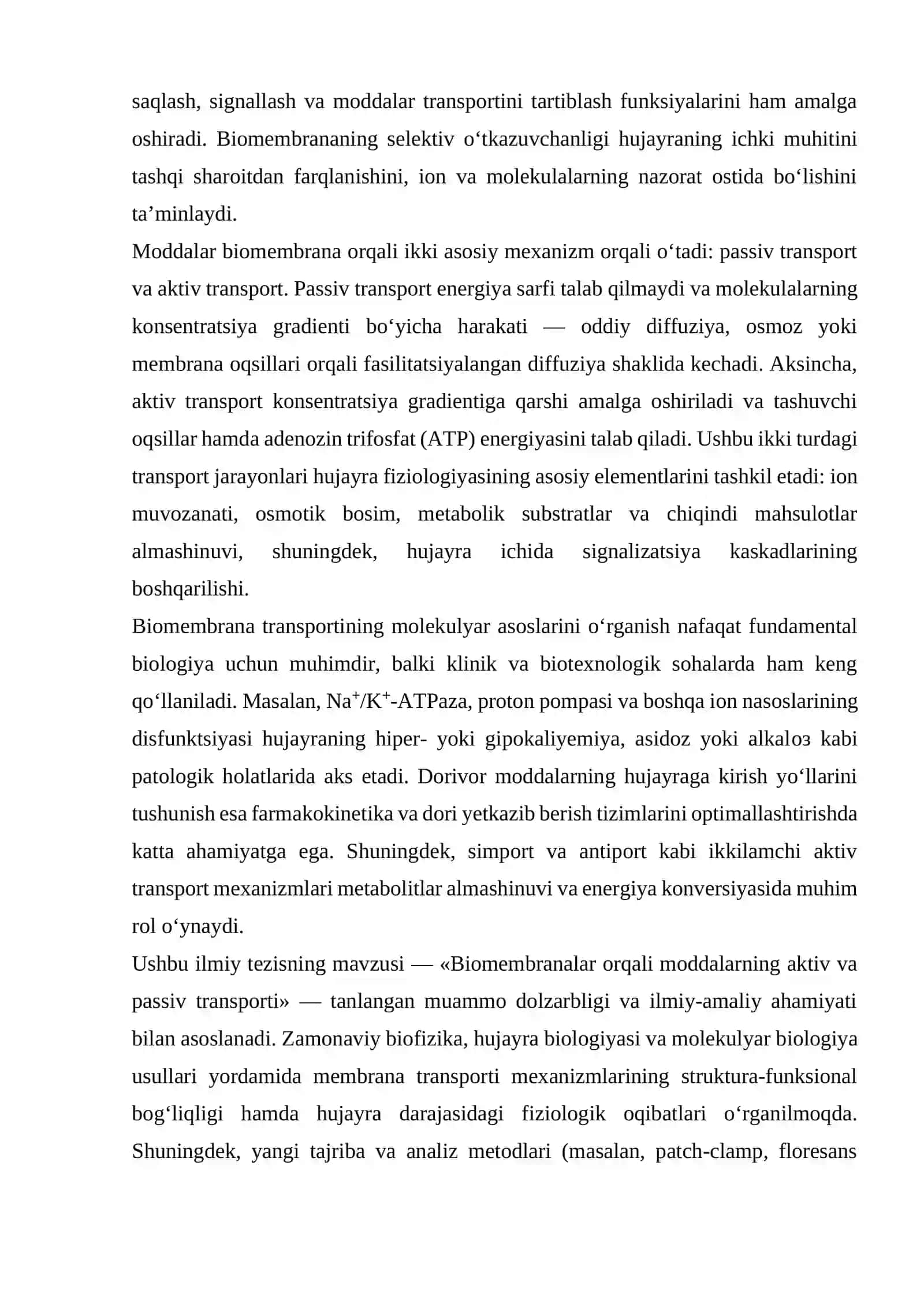 BIOMEMBRANALAR ORQALI MODDALARNING AKTIV VA PASSIV TRANSPORTI 2